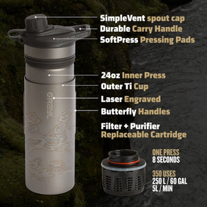 GeoPress Ti Filter & Purifier Bottle + Cook Lid-Covert Black