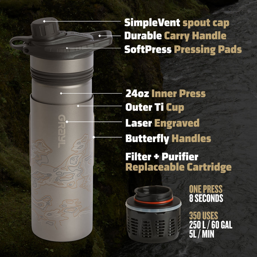 GeoPress Ti Filter & Purifier Bottle + Cook Lid-Covert Black