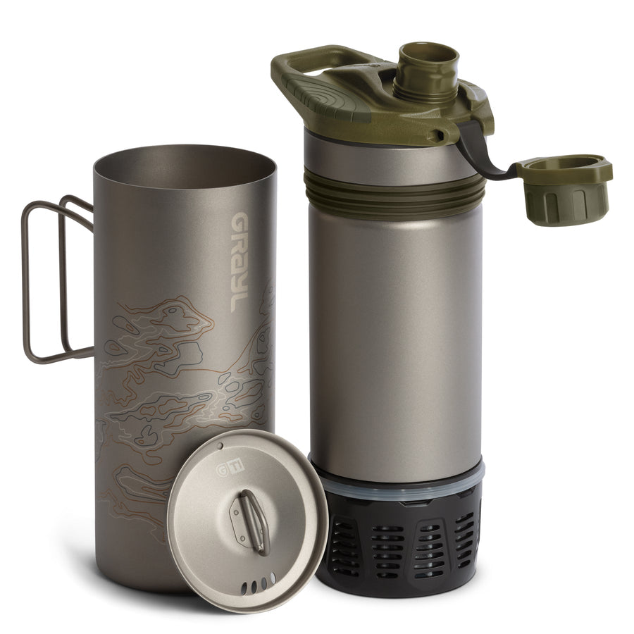 GeoPress Ti Filter & Purifier Bottle + Cook Lid-Olive Drab
